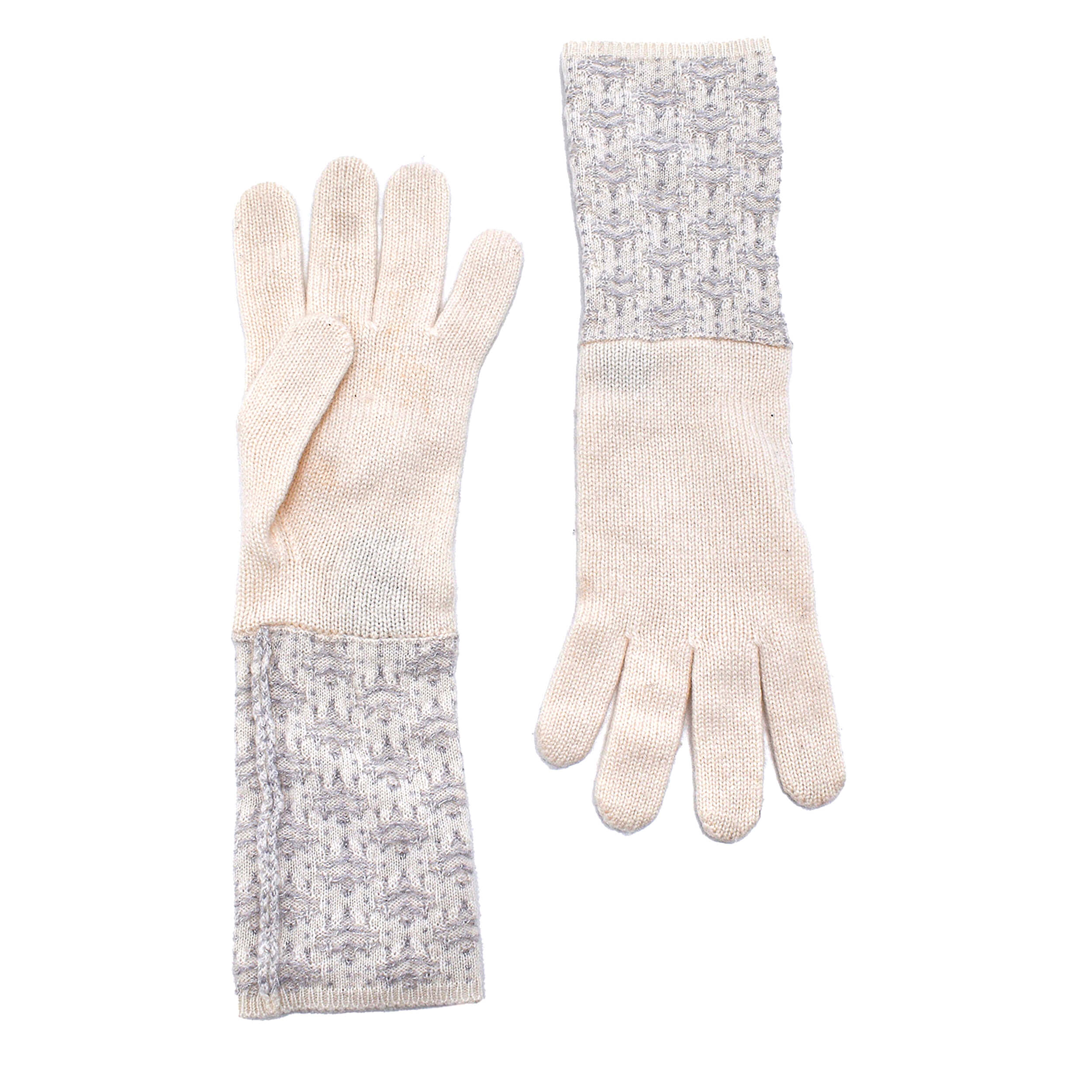 Chanel - Cream Knitted CC Beanie&Gloves Set